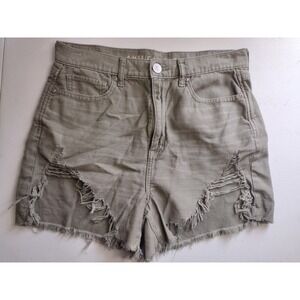 American Eagle Women Olive Green Ripped High Rise Mom Shorts Size 8
